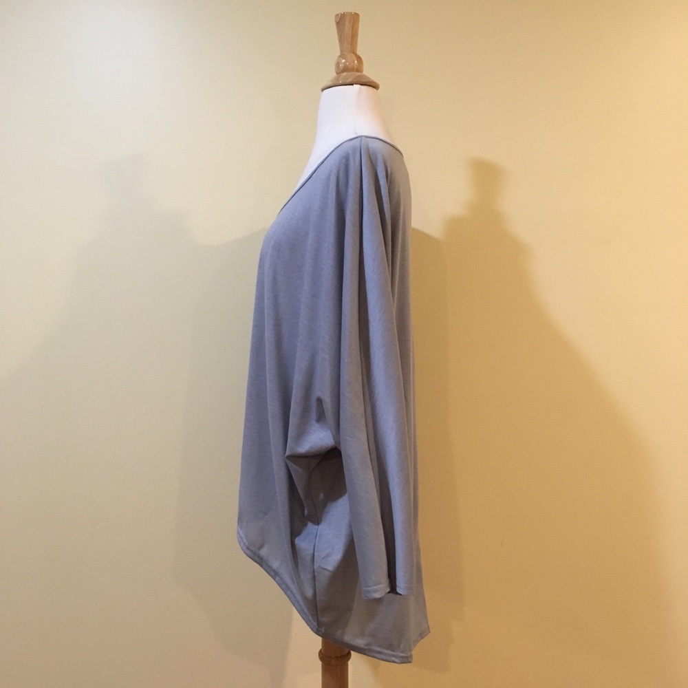 High Low 3/4 Dolman Sleeve Drapey Top Grey - Picture 4 of 5